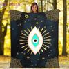 Evil Eye Blanket Turkish Nazar Spiritual Art Blanket Vintage Mid Century Flannel Blanket Sofa Chair Throw Blanket Travel Blanket