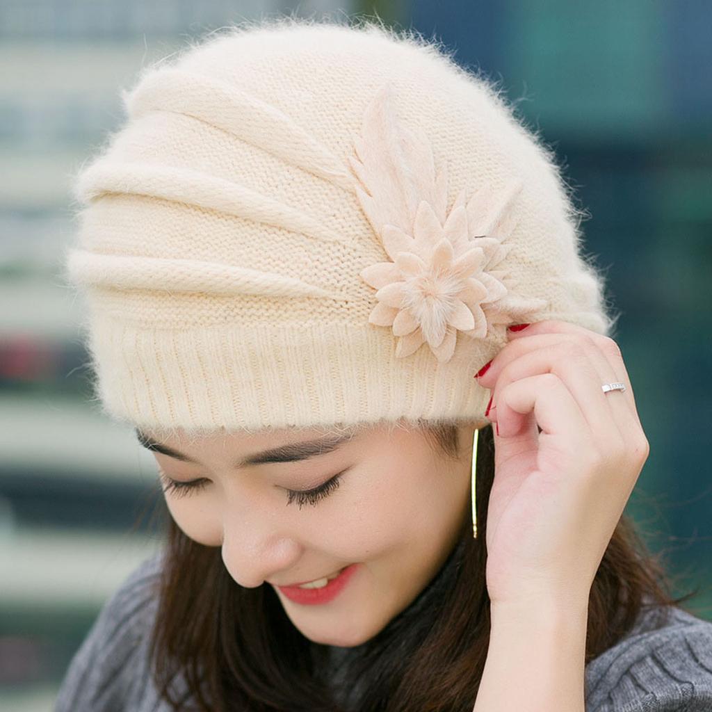 Fashion Womens Flower Knit Crochet  Hat Winter Warm Cap Beret