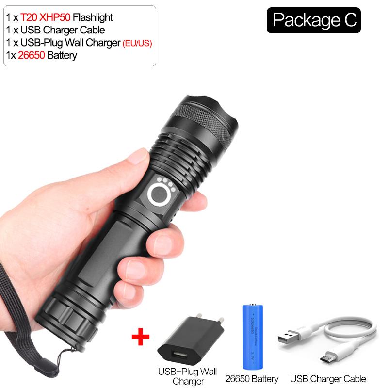 Ultra Bright XHP70.2/XHP50 LED Flashlight 18650/26650 Rechargeable Flashlights Waterproof Torch Tactical Flashlight Super Bright