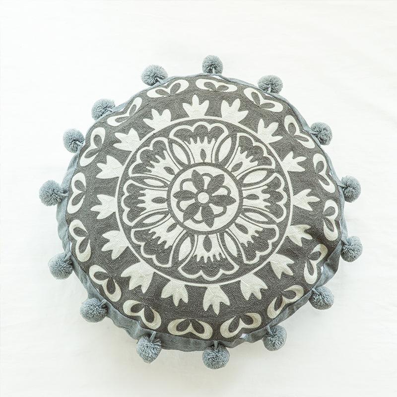 Moroccan Ethnic Style Hand-embroidered Round Pillowcase Living Room Sofa Cushion Ball Indian Decorative Pillow