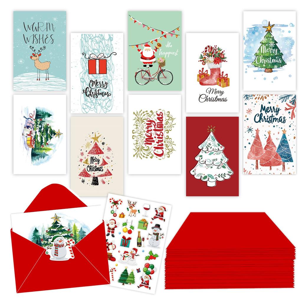 Christmas Card Set,  Style Folded Envelope, Holiday DIY Handwritten Blessing Christmas Card
