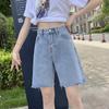 Korean Denim Shorts Women Cotton Loose Straight Casual Pants High Waist Slim 2024 Summer New Ins Wide-leg Ripped Jean Shorts