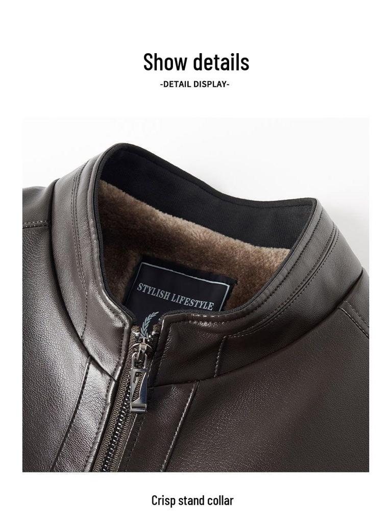 Men's Middle-Aged & Elderly Leather Jacket - Autumn/Winter, Warm, Thick, Windproof, Cycling Outerwear.