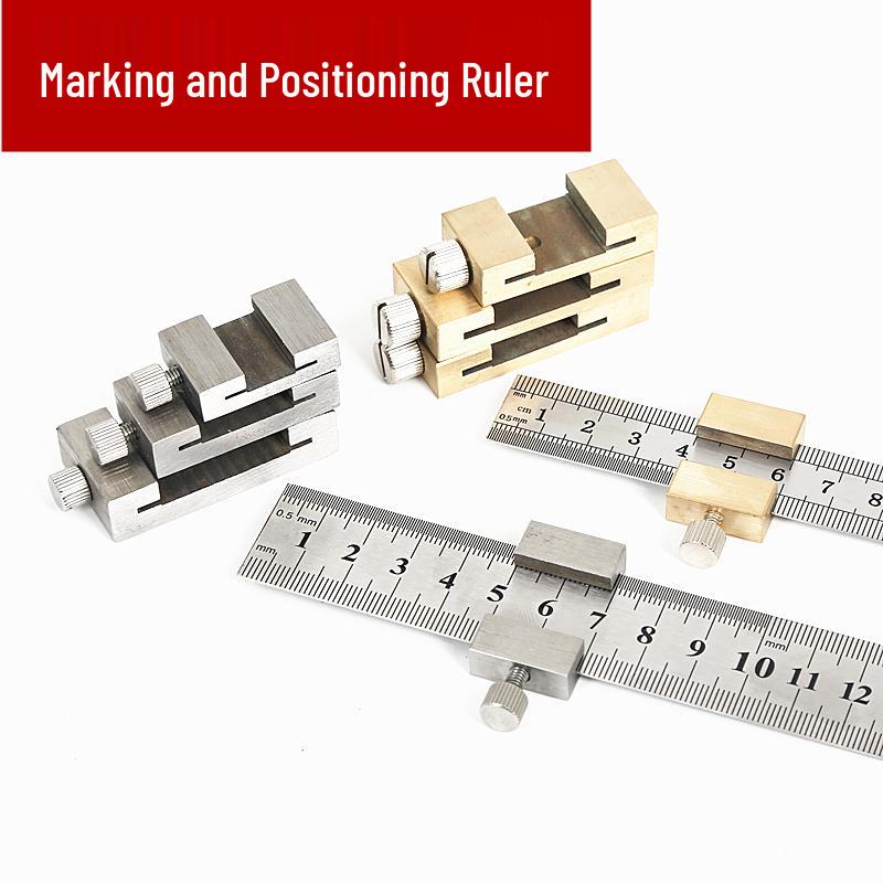 Multi-Functional Stainless Steel Precision Ruler with Positioning Block for Woodworking (Metric/Imperial)