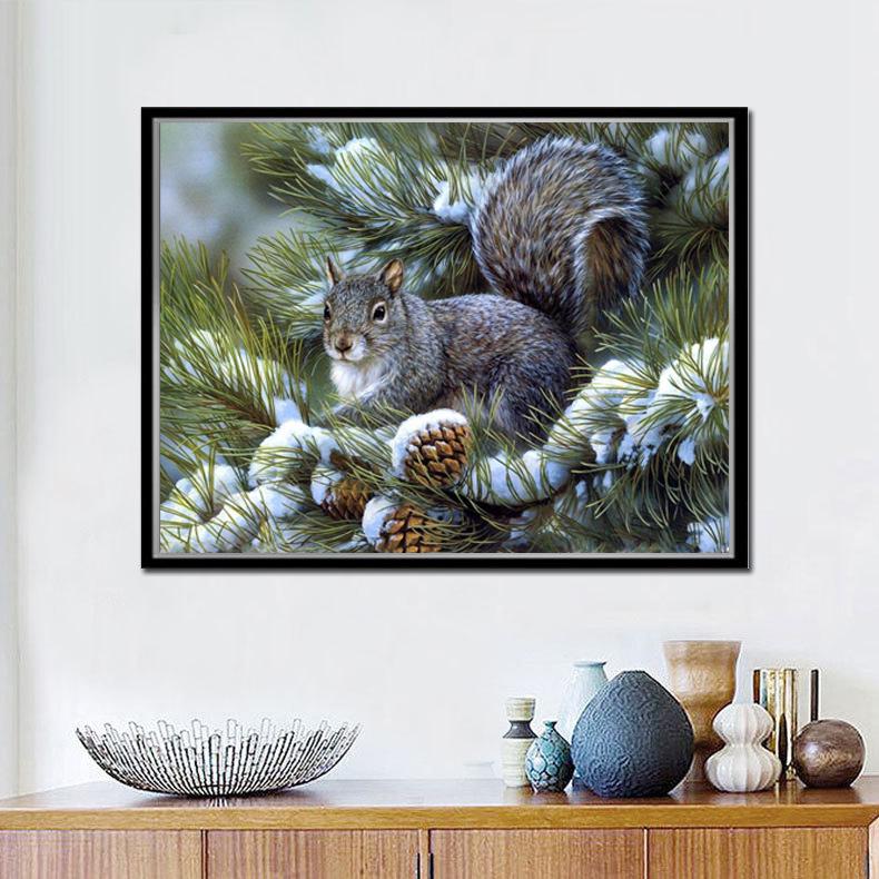 Алмазная вышивка Белки едят фрукты Снег Алмазная картина Вышивка крестом Животное Картина