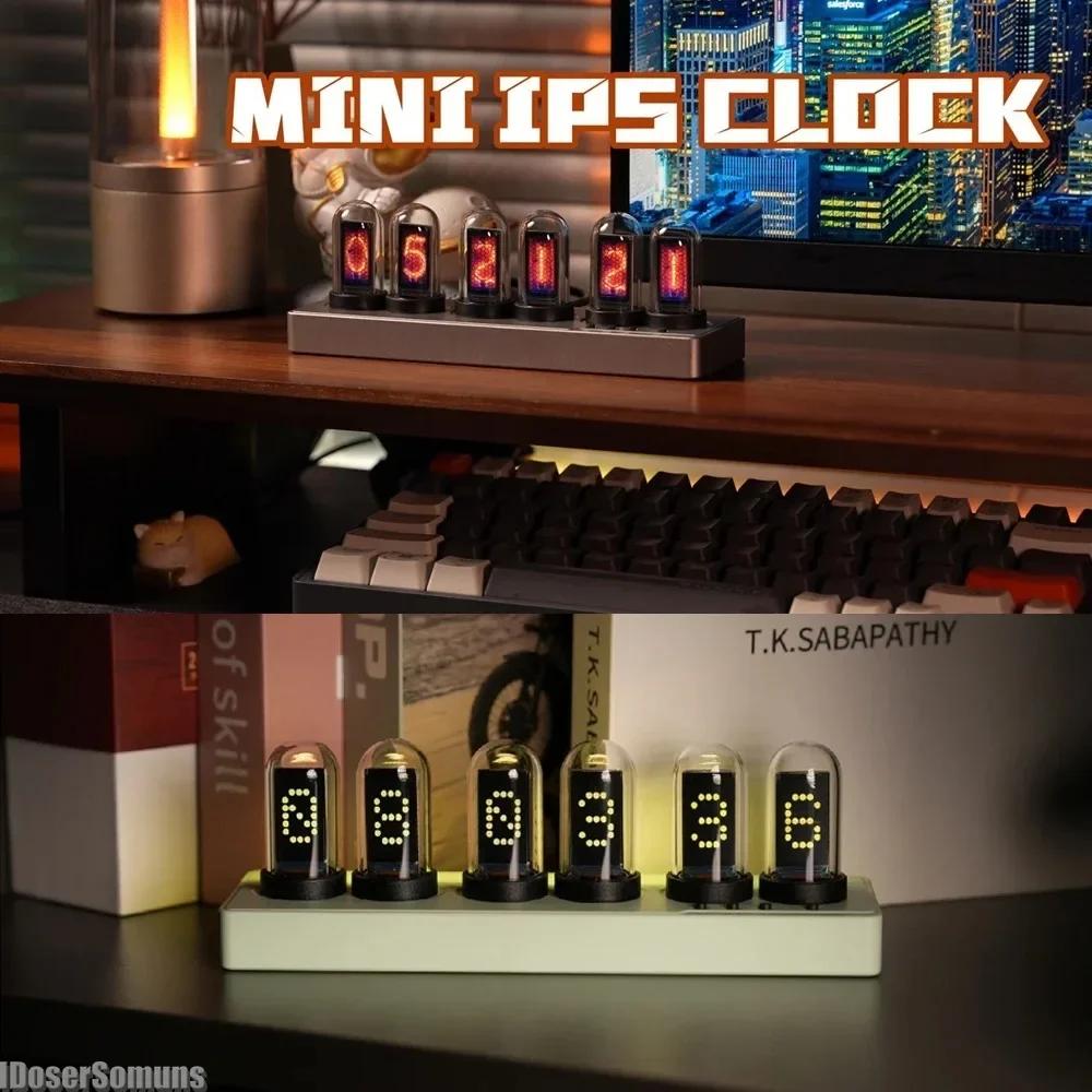 WIFI Mini IPS Nixie Tube Alarm Clock with Colorful RGB Lights Game Room Decoration Desktop Ornaments