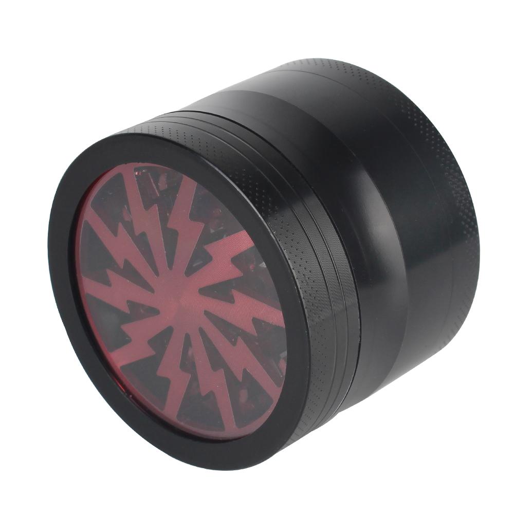 63MM 4-layer Manual Spice Cutter Aluminum Alloy Grinder Latest Lightning-Shaped Transparent