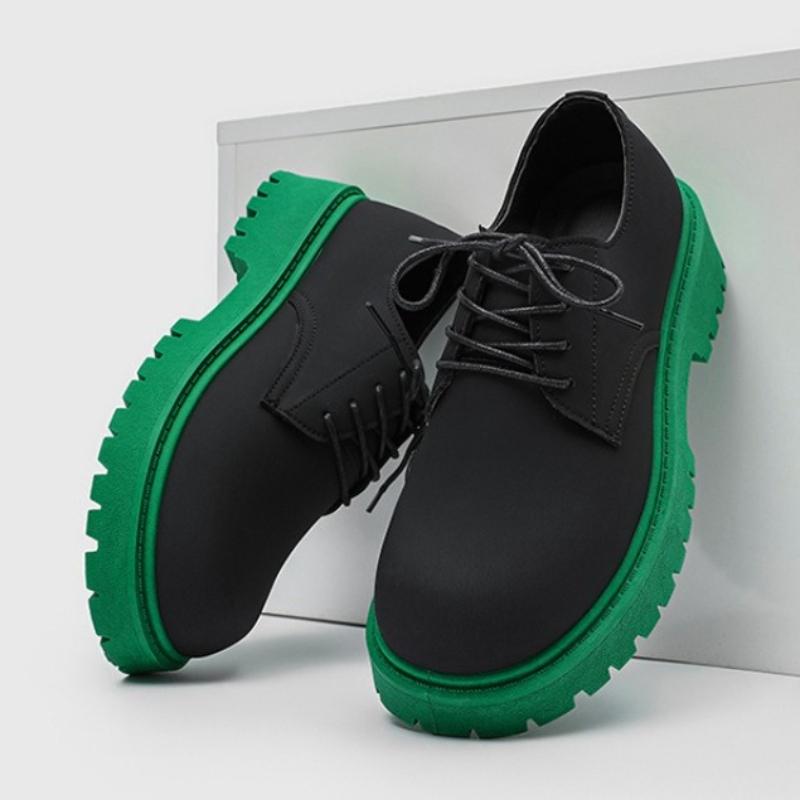 Fashion Men Leather Shoes Black Thick Sole Round Toe Platform Male Casual Derby Shoe Fashionable Young People Mixed Colors Trendy Shoes