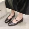 Fashion Mary Jane Shoes Female High Quality Leather Buckle Ballet Shoes for Women Square Toe Flat Cowhide Ladies Single Shoes 2025