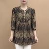 Summer Women's Pullover O-Neck Spliced Button Printed Fashion Loose Minimalist All-match Casual 3/4 Sleeve Chiffon Tops