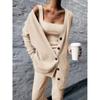 Knitted Three Piece Set Vest And Long Pants Woman V Neck Cardigan Coat Womens Autumn 2023 Tank Top Loose Trousers Outfits 28657