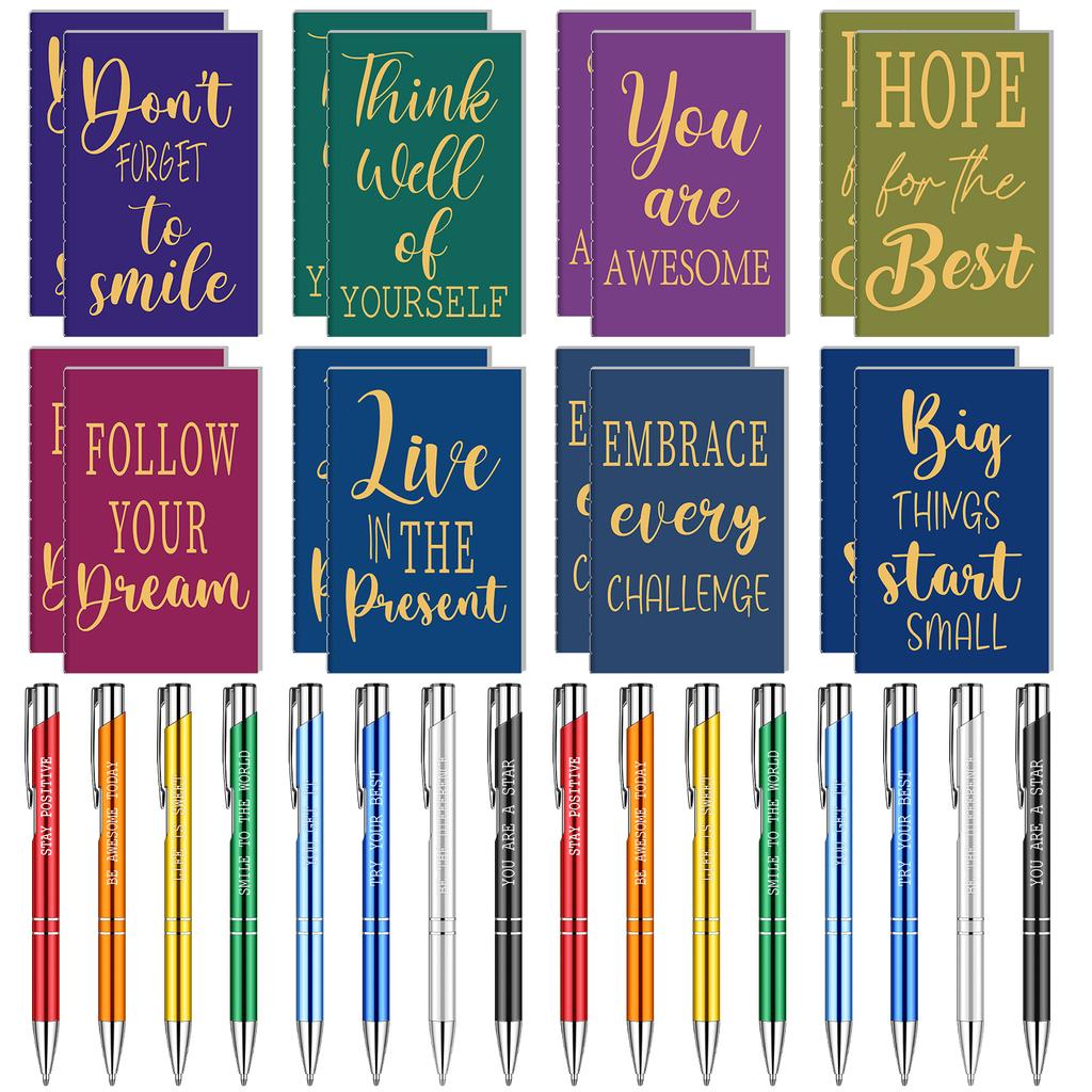 32 Pcs Employee Appreciation Gifts Inspirational Quote Pens Notepads Motivational Ballpoint Pens Small Pocket Notebook Funny Mot
