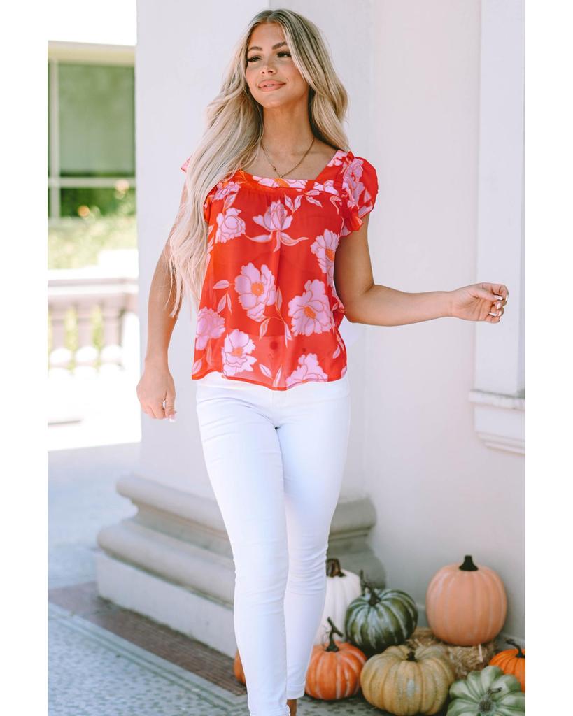 Azura Exchange Ruffle Sleeve Floral Blouse