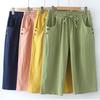 Cotton Cropped Pants with Loose and Elastic Waistband Casual Pants for Summer Thin Design