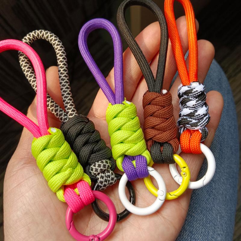 Creative Colorful Braided Lanyard Keychain Anti-Lost Knot Nylon Rope Keyring For Women Men Car Backpack Pendant Accessories Gift