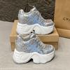 Fashion 2025 Chunky Leather Sneakers Summer Casual Vulcanized Shoes Woman High Platform Breathable Hollow Sneakers 9CM Sport Dad Shoes