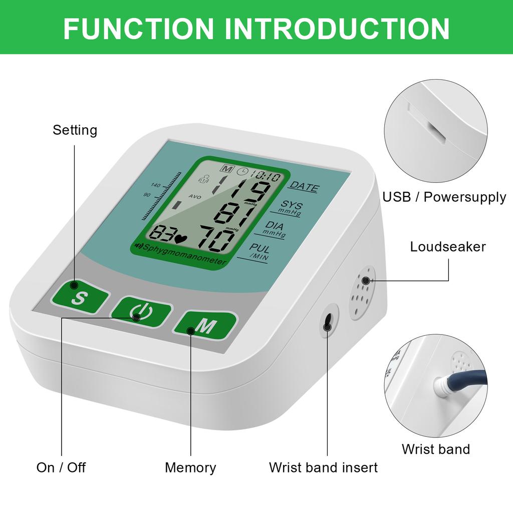 USB Digital Arm Automatic Blood Pressure Monitor & Household Arm Band Type English Voice
