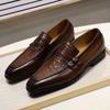 Fashion Luxury Men Dress Shoes Genuine Leather Crocodile Print Wedding Loafers Double Buckles Business Office Formal Slip On Mens Shoes