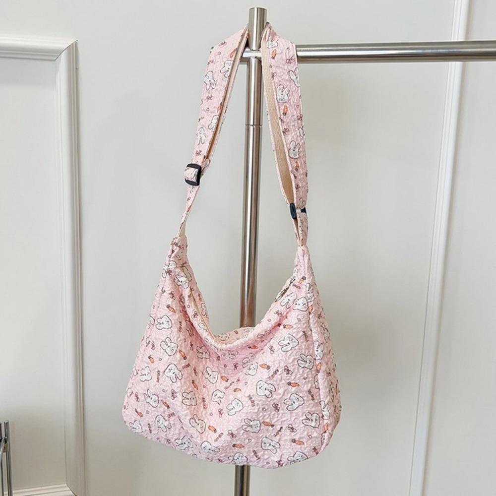 Large Capacity Canvas Shoulder Bag Korean Style Shopping Tote Bag Sweet Cartoon Crossbody Bag  Girl