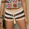 Women's Beach Pants Strappy Drawstring Clashing Colour Splicing Hollow Out Casual Shorts