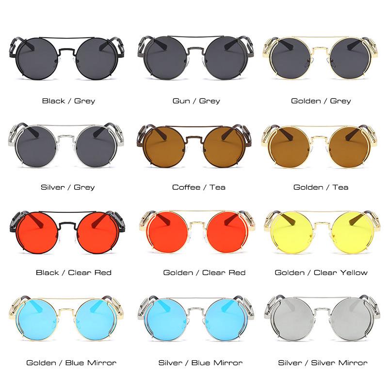 SHAUNA Retro Metal Punk Sunglasses Round Women Gothic Spring Steampunk Shades Men UV400