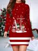 2025 Autumn and Winter New Women's Hip-wrapped Dress,3D Christmas Printing and Dyeing Women's Fashion Long-sleeved Round Neck Sexy Hip-wrapped Dress