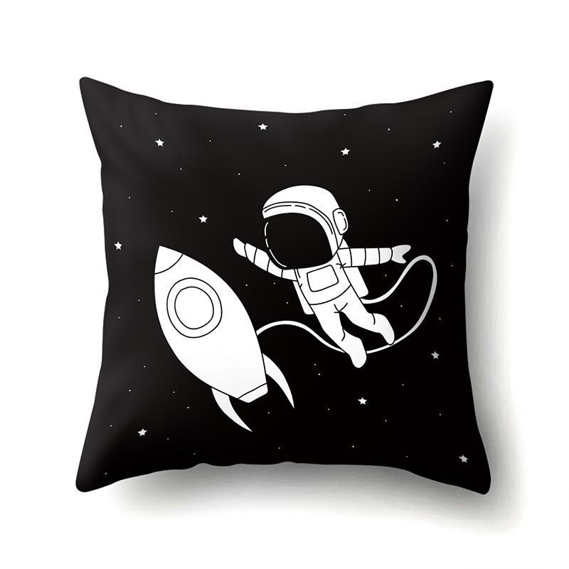 Astronaut Polyester Pillow Case Style Floral Print Peach Leather Velvet Pillow Case Creative Moon Car Waist Cushion Cover