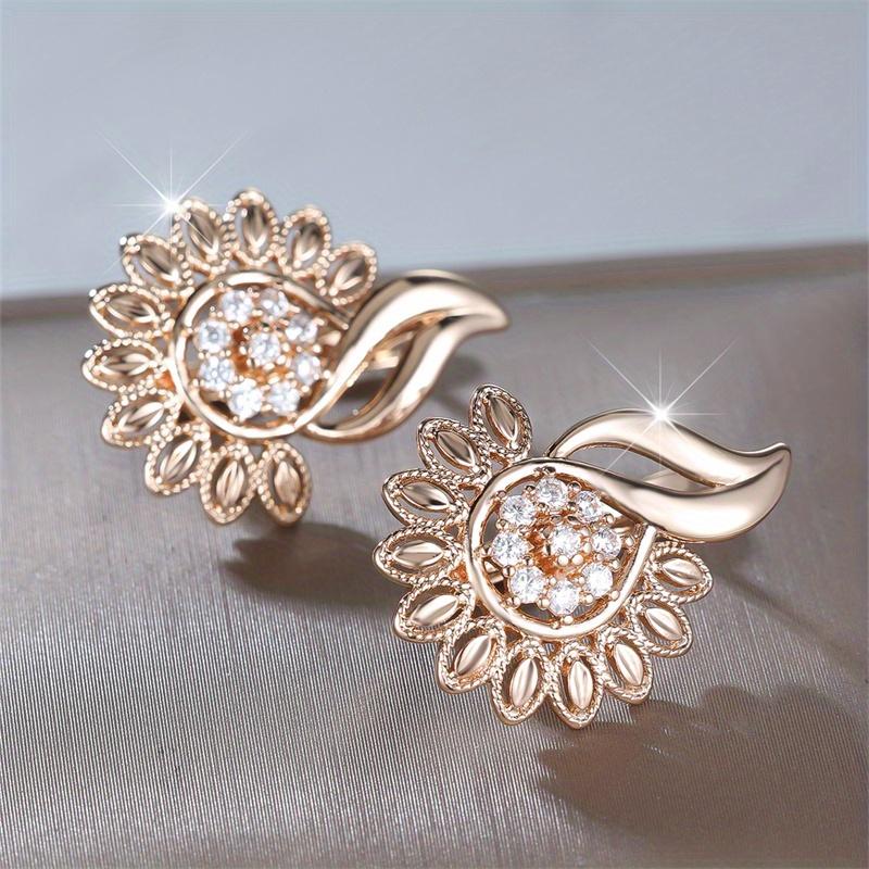 1 Pair Golden Color Sunflower Floral Earrings Valentine's Day Jewelry