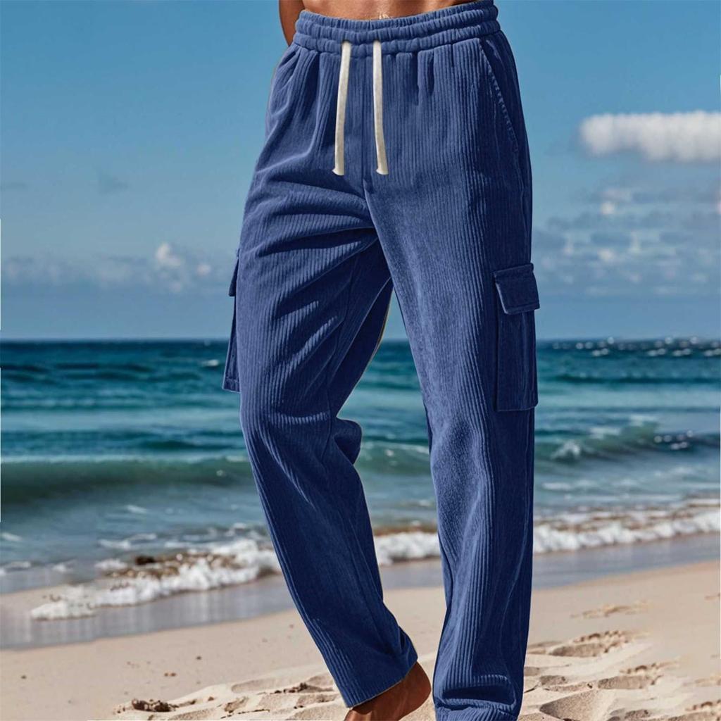 Men's Corduroy Seasonal Thin Breathable Workwear With Multiple Pockets And Loose Casual Wide-leg Pants