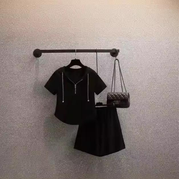 Plus Size Women's Loose Fit Summer Sports Set - Irregular T-Shirt & Wide-Leg Shorts