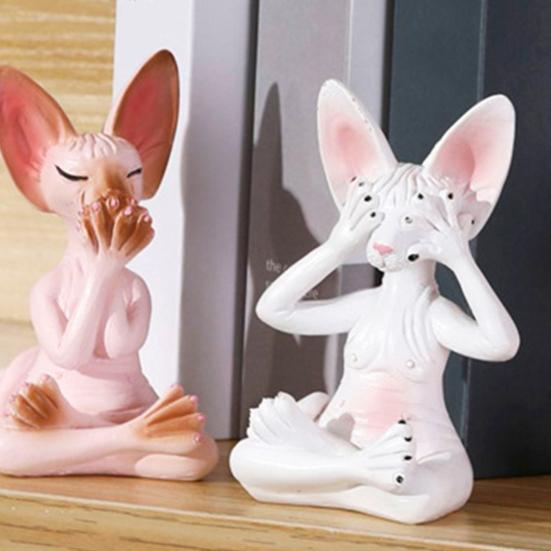 Yousheng Meditation Cat Figurine Resin Buddha Hairless Cat Ornaments Sit In Meditation Zen Cat Sculpture Home Decor Gift for Meditation Enthusiasts
