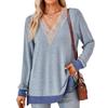 Autumn and Winter Women's Blouse V-neck Lace Solid Color Loose Long Sleeve Tops