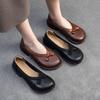 Johnature Genuine Leather Comfortable Low Heel Shoes Retro Versatile Pumps Round Toe Women's Shoes