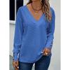Autumn T-Shirts Women's Tops Fashion Casual V-neck Long Sleeved Button Hollow Lace Embroidery T-Shirts Women’s