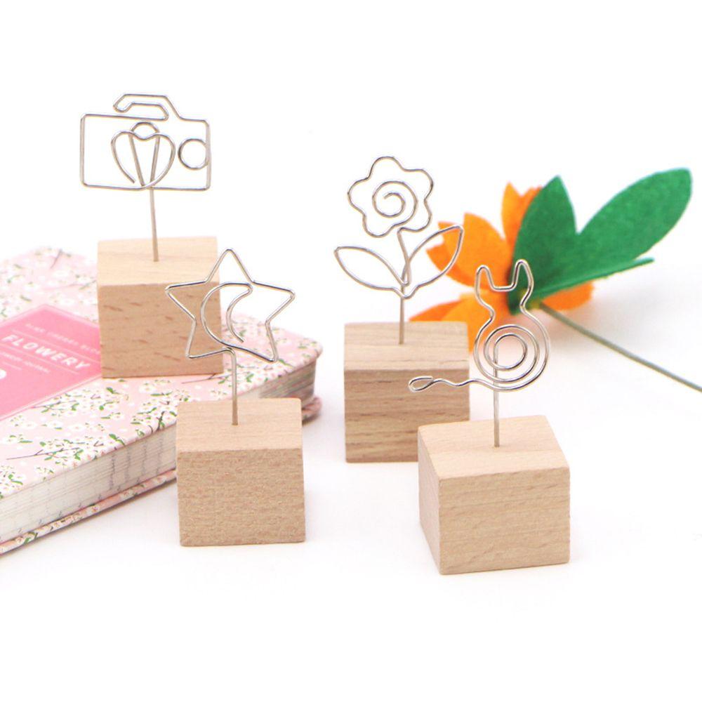 1 PC Creative Wedding Decor Desktop Ornaments Photo Clip Square Wooden Memo Holder Picture Frame