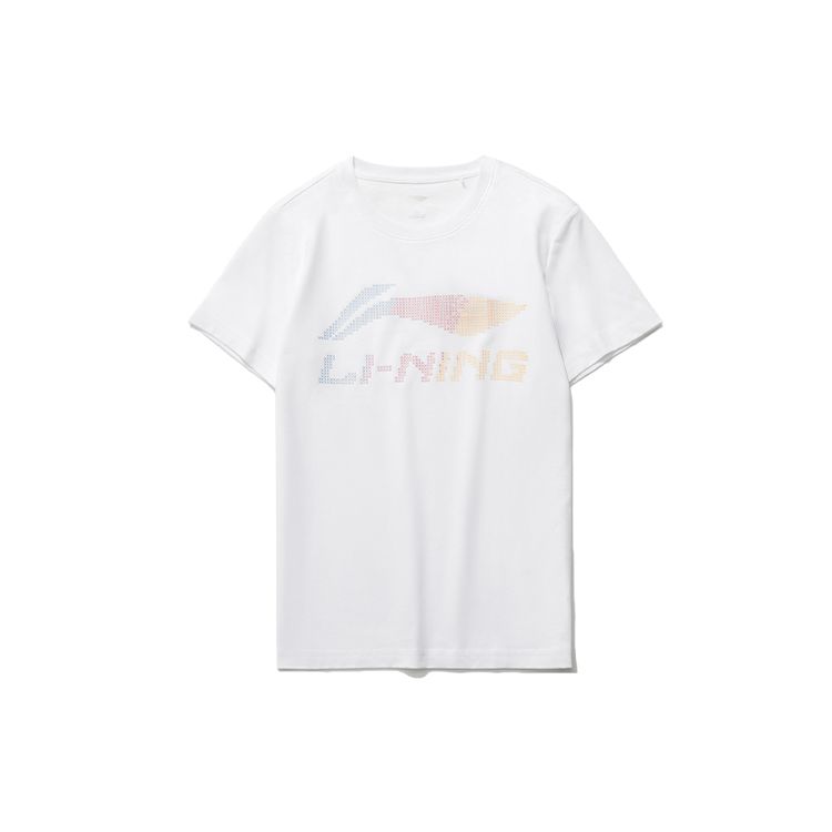 Li Ning Gradient Logo Print Round Neck Short Sleeve T-Shirt Women Tops White AHSR548-1