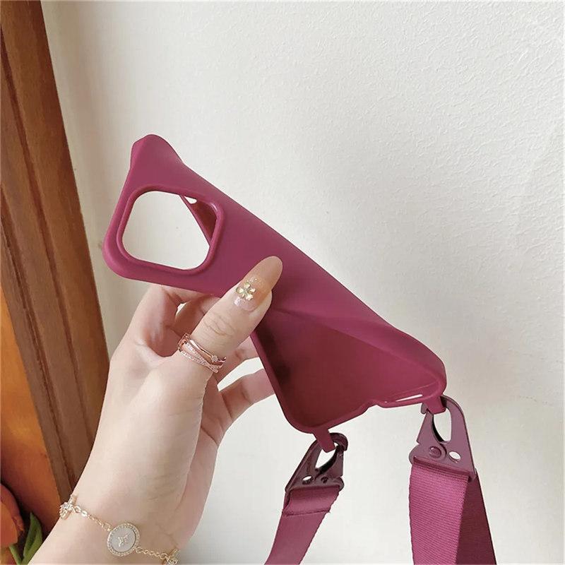 Crossbody Necklace Strap Lanyard Matte Silicone Case For iPhone 14 Pro Max 11 12 13 Mini XR X XS 6S 7 8 Plus SE Shockproof Cover