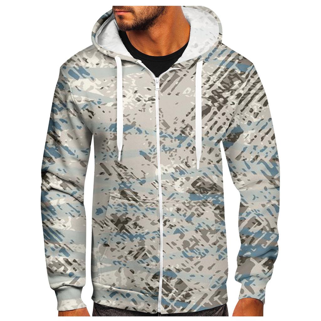 Men's Zipper Sweater Coat Printed Fashion Hooded Sweater