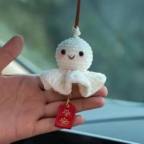 Crochet Sunny Doll Car Charm Handmade Knitted Car Rear View Mirror Hanging Ornaments for Automotive Interior Accessories