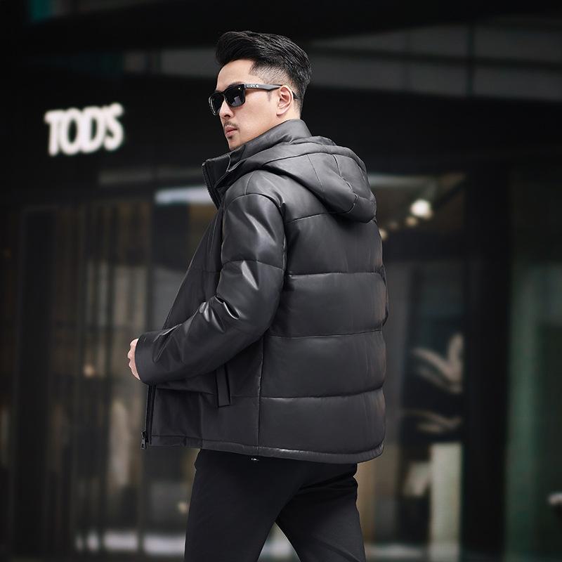 Thickened Removal Cap Leather Leather Jacket Short Fashion Men's Leather Down Jacket