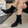 Pointed Toe Chunky Winter Women Ankle Boots Suede Designer Sexy High Heels Shoes  Trend New Brand Pumps Goth Botas De Mujer