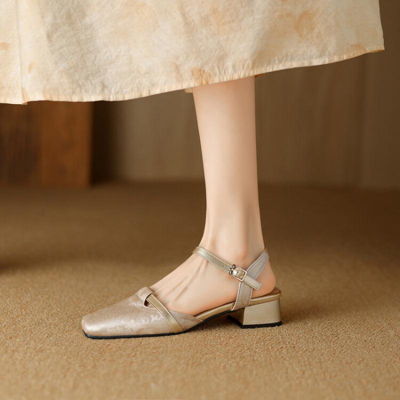 Summer Large Size Bag Head Rear Empty Sandals Casual Color Matching Women's High-heeled Sandals Rubber Soft Sole Square Head New Women's Shoes