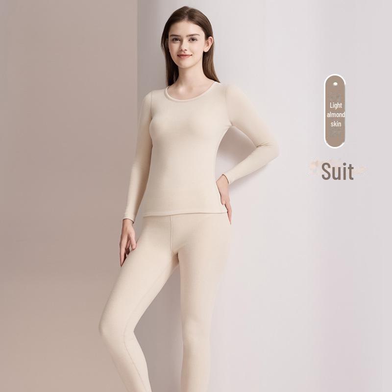 Women's Wool Thermal Underwear Set - Thickened Brushed Edge for Autumn and Winter Warmth