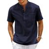 Cotton Linen Shirt Men Henley Neck Pocket Casual Beach Short Sleeve Solid Color Male Tops T-shirts Vintage Streetwear