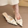 Fashion Embroidery Woman's Cotton Fabric Mules Slippers Luxury Fashion Elegant Pointed Toe Slides Shoes Ladies Dress Flats Sandalias