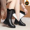 Winter New Style Fleece-lined Non-slip Women's Mid-calf Boots Cotton Shoes Flat Bottom Warm Thickened Winter Shoes Leather Boots