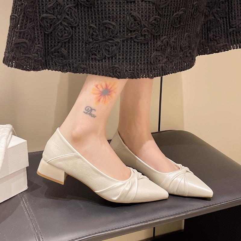 Fashion XiangXiangLi Pointed Toe Butterfly Knot Slip-On Chunky Heel Single Shoes Elegant Women's Footwear Casual Comfortable Design