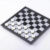 Magnetic Folding International Checkers & Chessboard: 100 Squares, Black & White, 64-Piece Set.