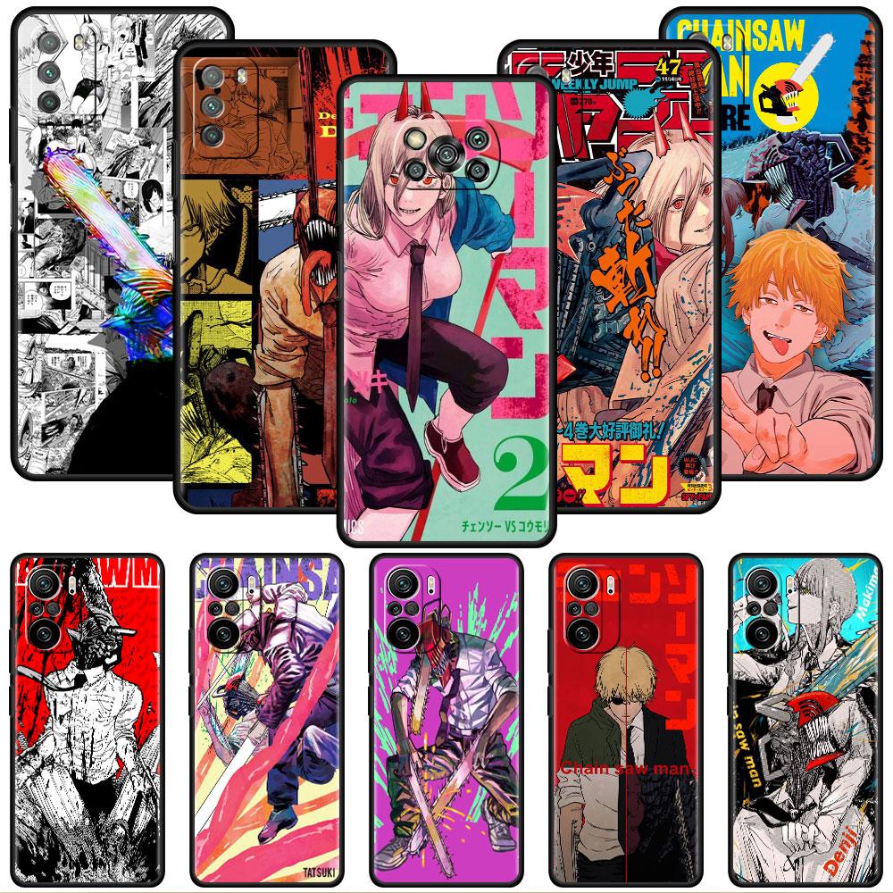 Luxury Black Phone Case For Xiaomi Redmi Note 11 10 9 8 7 Pro 9S 9A 9C 10s 8T K40 10C 10S Funda Cover Anime Chainsaw Man