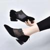 2024 Spring New Genuine Leather Pointed Toe Mesh Thick Heel Single Shoes